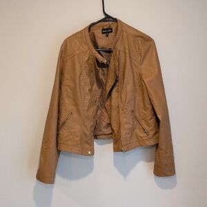 New Look Tan Faux Leather Collarless Jacket